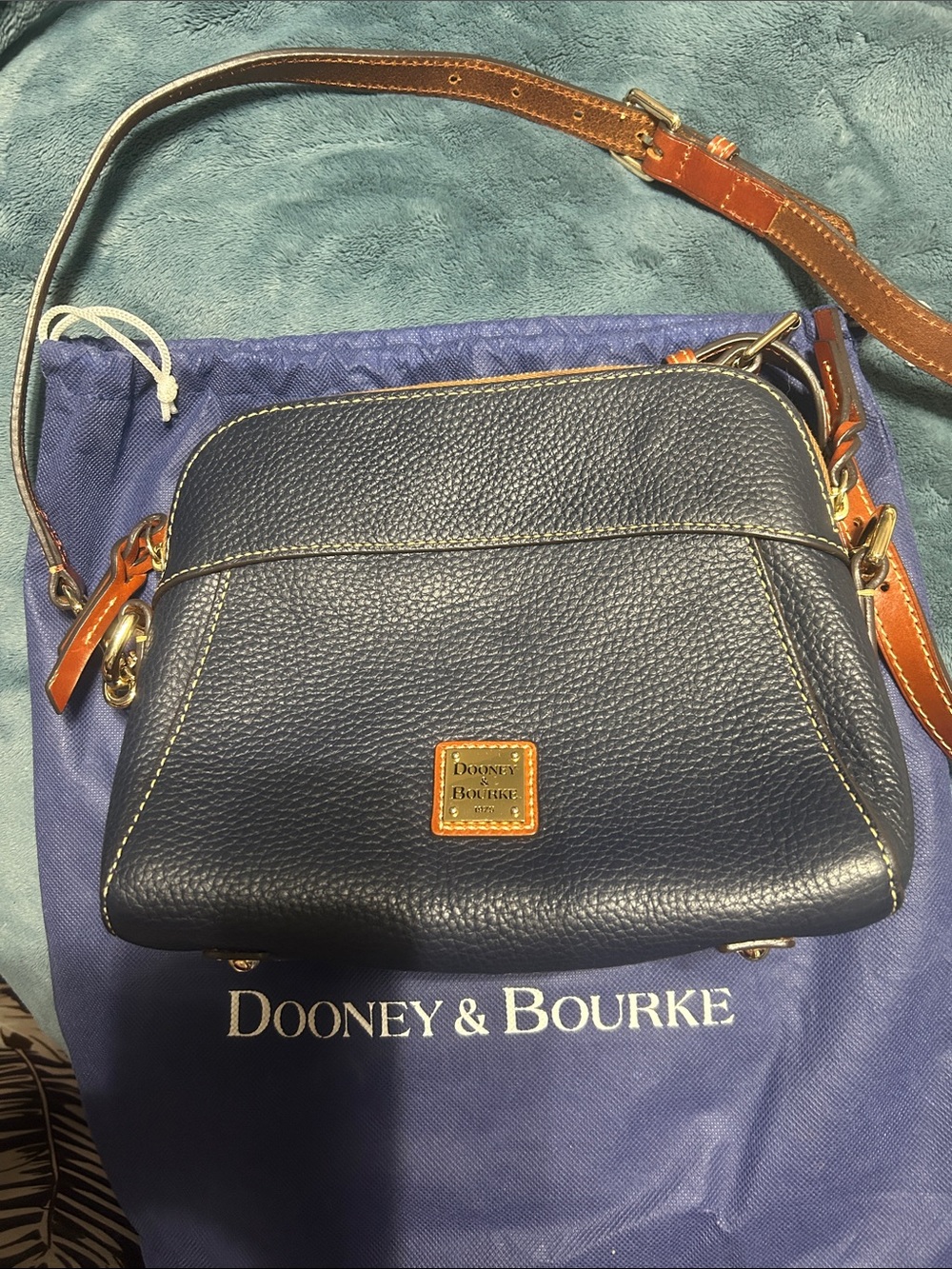 Dooney & Bourke Navy Pebbled Leather Crossbody with Tan Trim